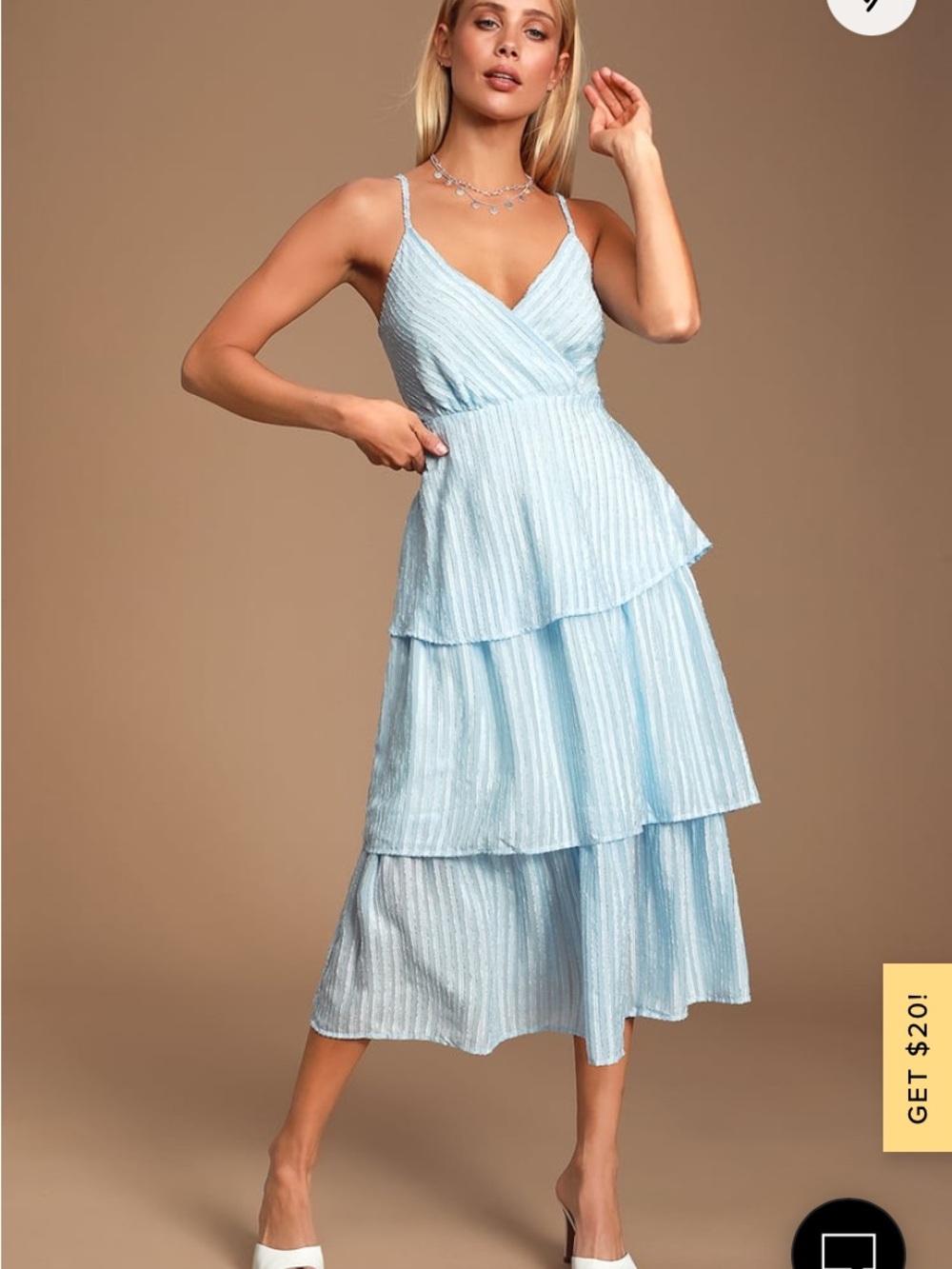 Lulu's Sky Blue Tiered Midi Dress with Spaghetti Straps